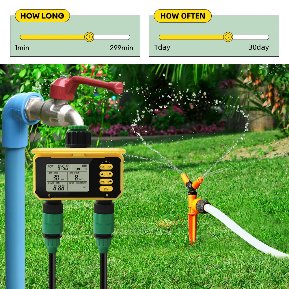 Description Picture 4 of item1/2 Zone Solar Irrigation Timer Digital LCD Automatic Irrigation System Outdoor Smart Garden Watering Tool Adjustable Program