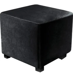 Luxurious Velvet Square Ottoman Cover - Stretchable and Washable Furniture Protector for Footstools and Benches, Available in Three Sizes (Black)