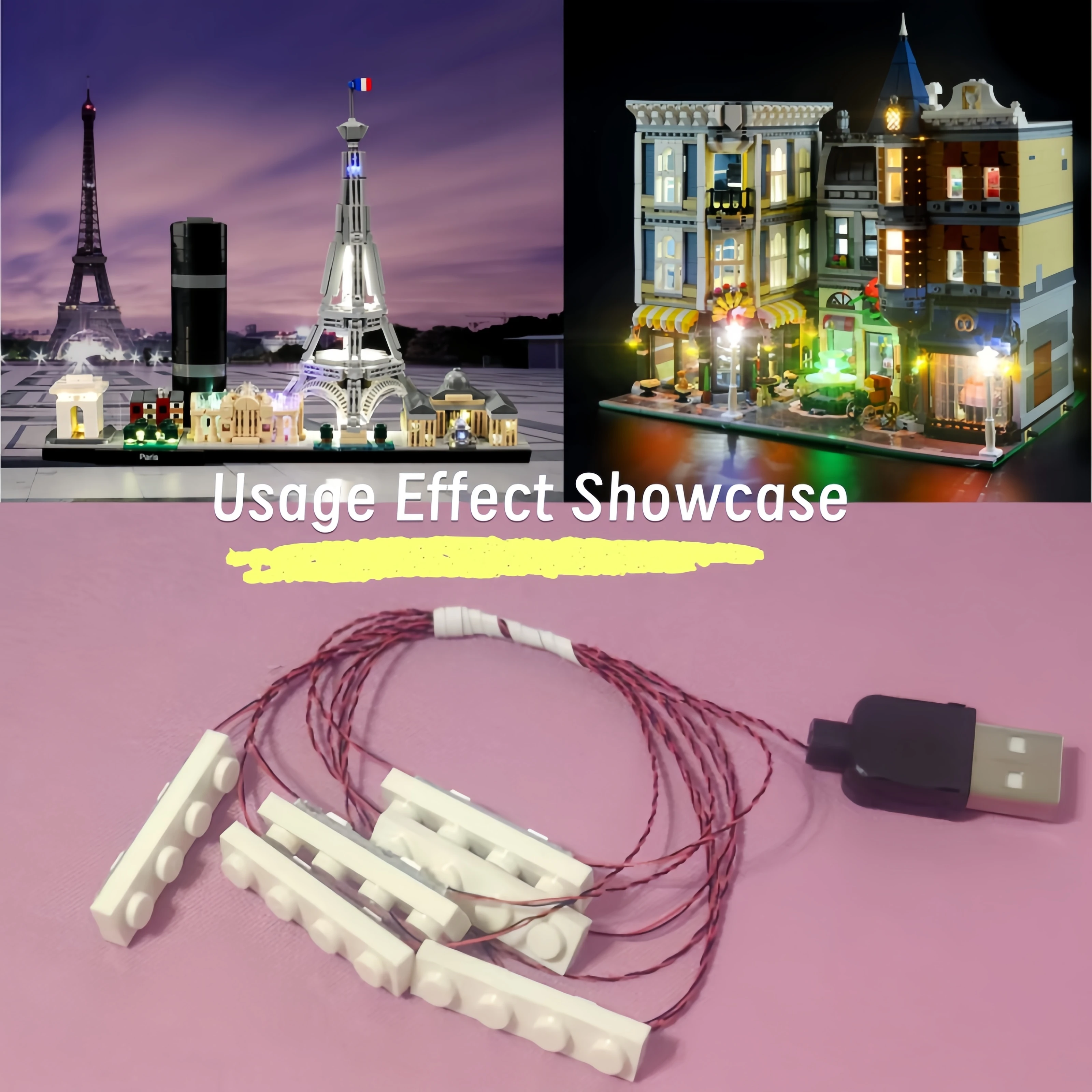 1X4 Building Block Light Set - Compatible with Major Brands, Moc Toy Block Lighting Modification Kit, Usb-Powered