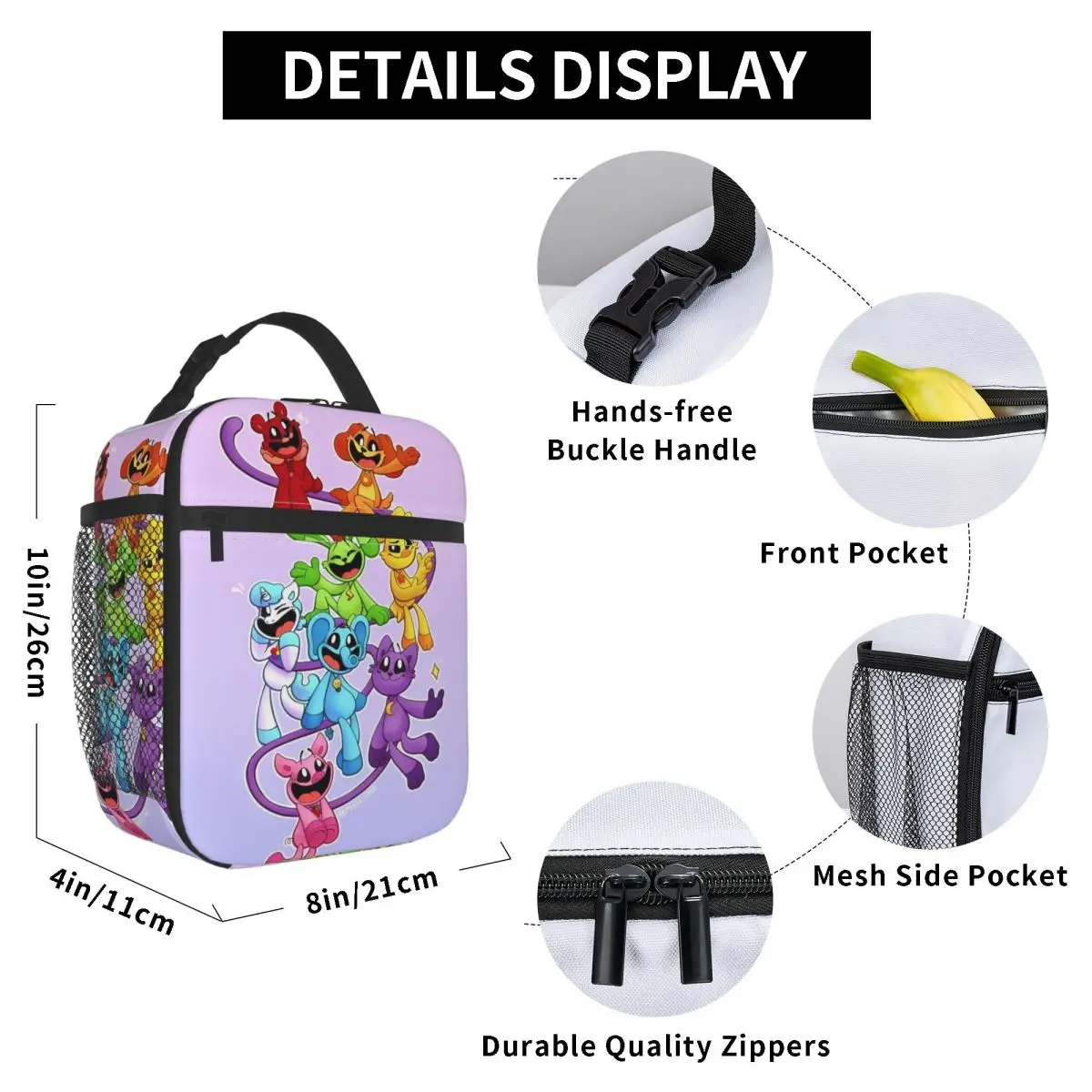 CatNap Smiling Critters Merch Insulated Lunch Bags For Office Cute Kawaii Food Box Portable Cooler Thermal Lunch Boxes
