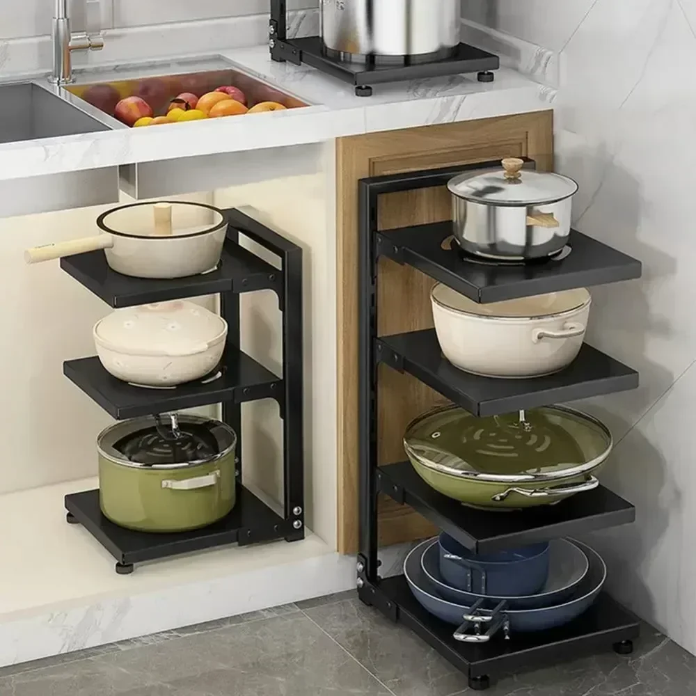 Kitchen Pot Holder Multi-Layer Frying Pan Rice Cooker Storage Rack Seasoning Bottle Debris Organizer Under Sink Pot Dish Rack
