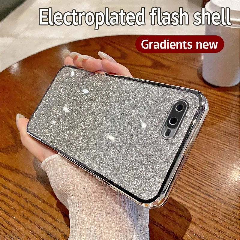 Shiny Glitter Plating Silicone Soft Back Cover with Camera Lens Protection