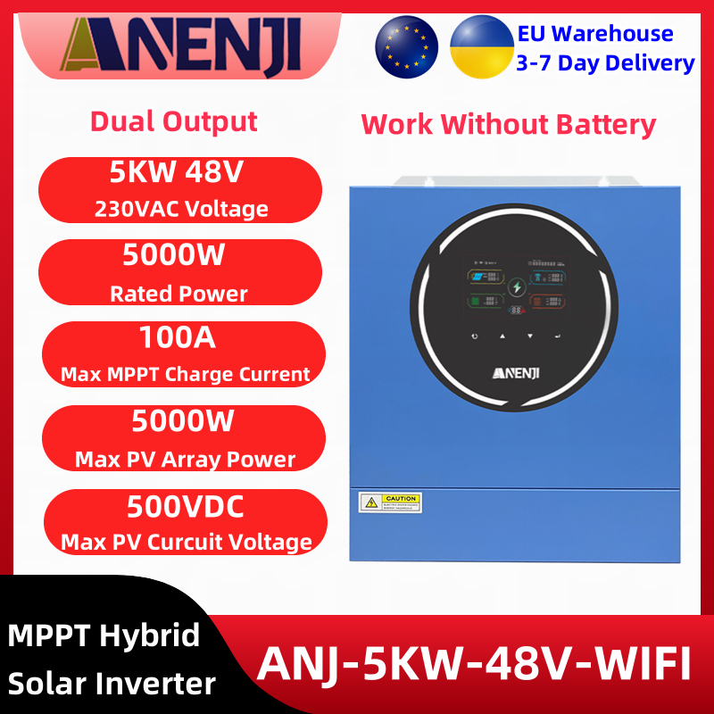 5KW 48V Solar Inverter Hybrid 220v Off Grid On Grid Dual Output Inversor Bulit 100A Mppt Solar Charge Controller Max PV 500VDC