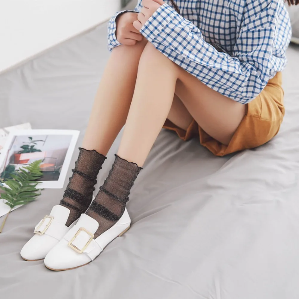 

Gift Summer Gauze Elastic Simple Comfortable Glitter Silk Hosiery Korean Style Socks Women Thin Socks Shiny