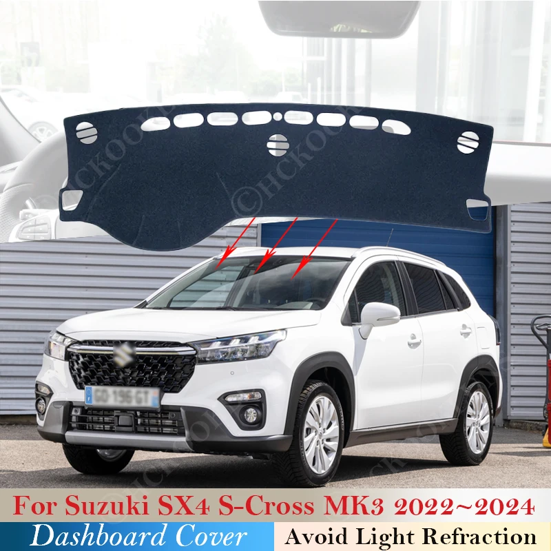 

Накладка на приборную панель, коврик для Suzuki SX4 S-Cross MK3 2022 ~ 2024 2023, коврик для подкладки автомобиля, противоскользящий индивидуальный ковер от солнца