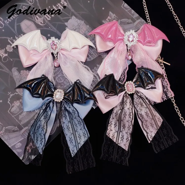 Halloween Gadget Headdress Wings Little Devil Bow Rhinestone Sweet Hairpin Headdress Dark Lolita Kawaii Accessories Hair Clips