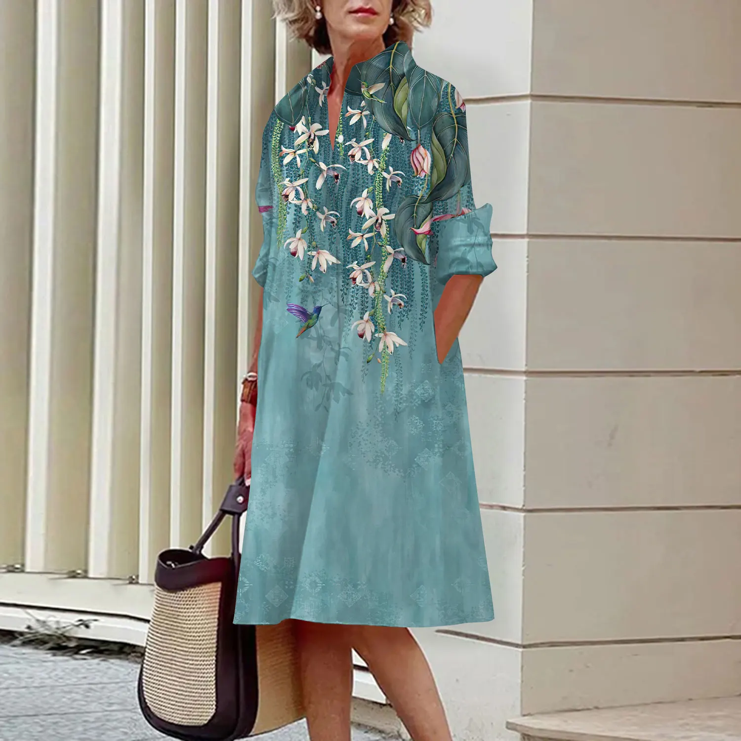 Women's Bohemian Shirt Dresses Summer Lapel Single Breasted