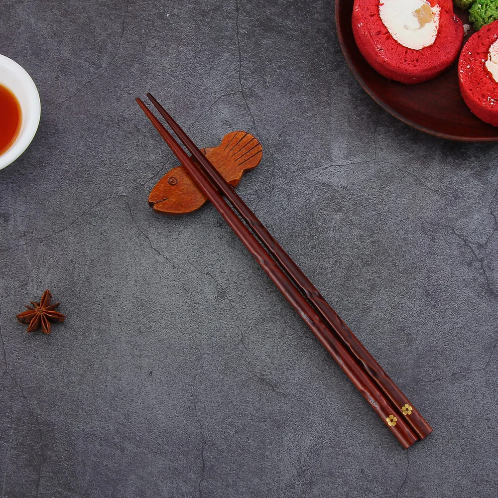 5 Pairs Japanese Sushi Chopsticks Gold Sakura Natural Wooden Eco-Friendly  Reusable Wood Korean Chinese Food Chop Sticks Set