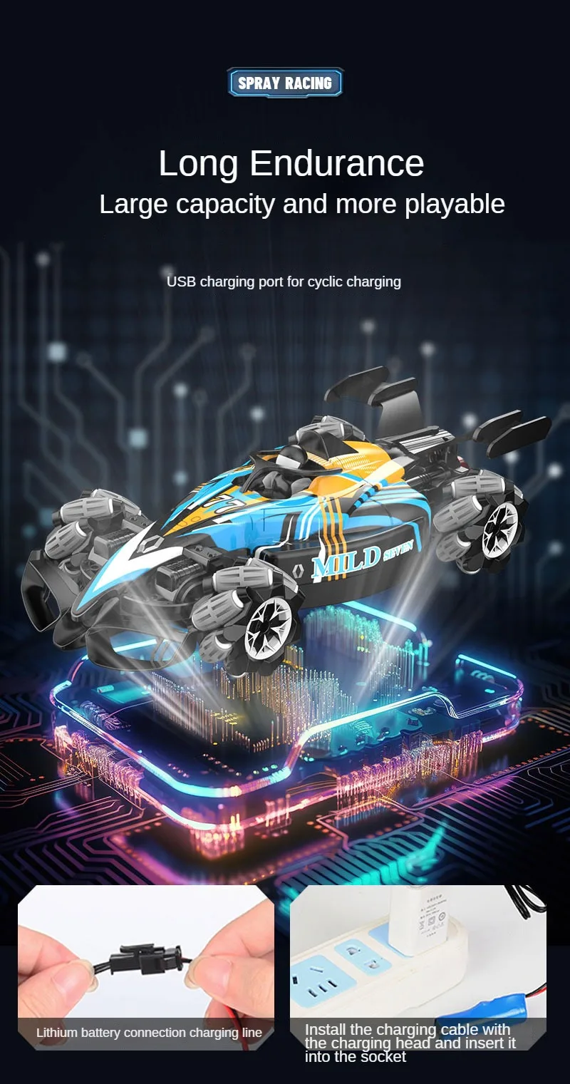 F1 Rc Drift Car With Music Led Lights, 2.4G Radio Controlled Double-Row 4Wd Stunt Cars, Electric Toys For Kids