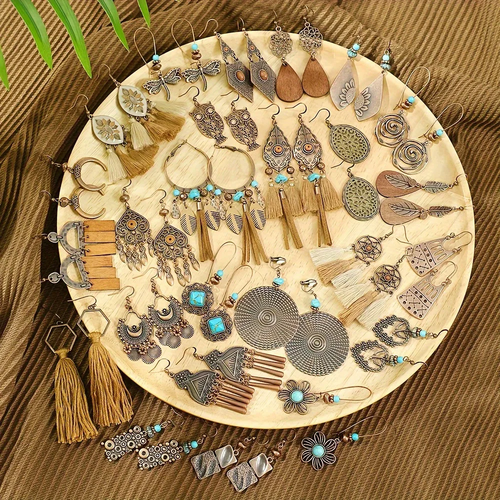 Vintage ethnische geometrische braune Tropfenohrringe für Frauen, elegante Persönlichkeit, Urlaub, lässig, täglich, Ohrringe, Boho-Schmuck