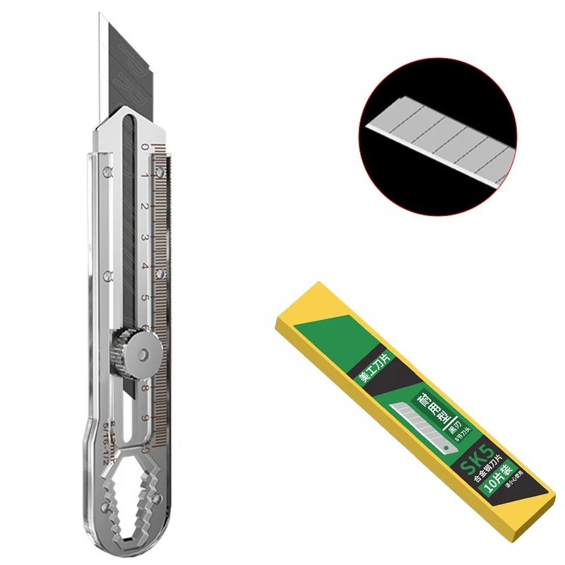 Couteau télescopique 8 en 1 en acier inoxydable, 10 pièces, queue de lame cassée, clé hexagonale multi-spécifications, outils de coupe polyvalents