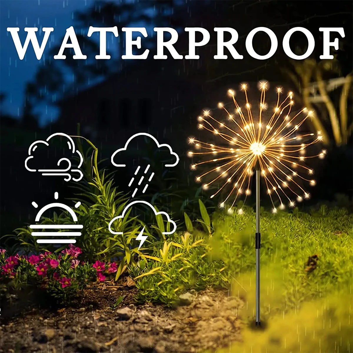 4PC Outdoor Garden Lights 8 Lighting Modes IP65 Waterproof Solar Garden Lights Dandelion Lights For Patio Lawn Party Festivals 3