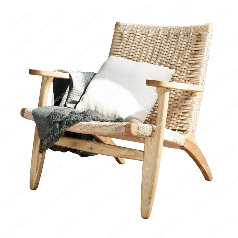 

Кресло для чтения из массива дерева для балкона, удобное кресло для чтения, одно диванное кресло для гостиной, плетеная веревка, ленивое бытовое кресло
