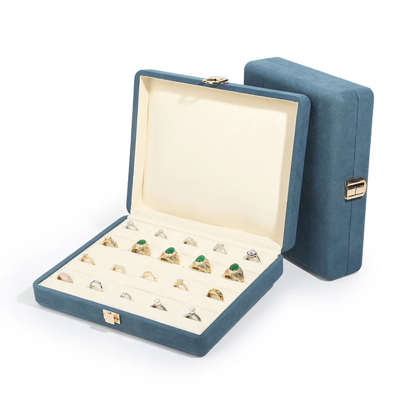 

Элегантный портативный прямоугольный Бархатный синий футляр для хранения колец для женщин и мужчин, дорожное ожерелье, браслет, шкатулка для ювелирных изделий
