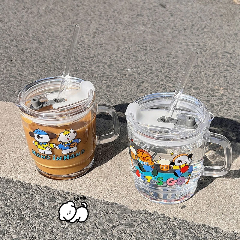 300ml Kawaii Boba Bear Glass Cup With Straw & Lid