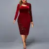 Gold Velvet Sequin Spliced plus Size Women's Dr European Sle Polyester Fiber Long Sve round Ne Mid-length Skirt