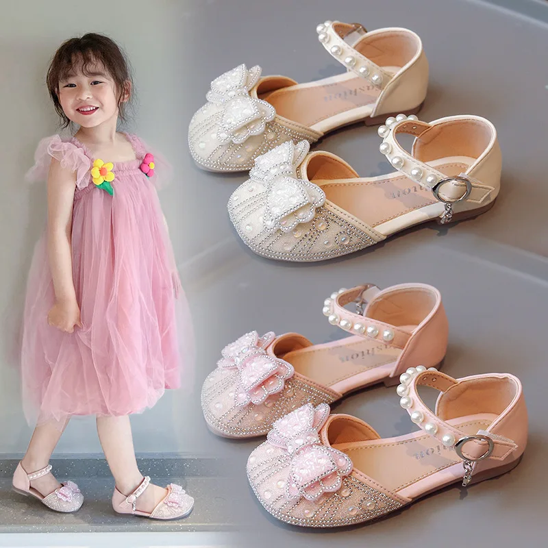 Children Glass Slipper Girl Crystal Princess Sandal Shoes for Wedding Party Rhinestone Kids Leather Shoes Pink Chaussure fille