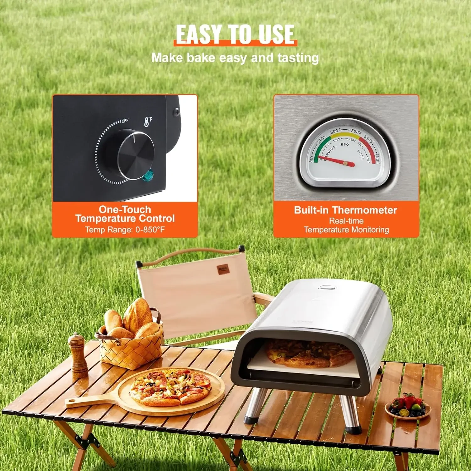 Electric Pizza Oven Countertop, Stainless Steel Pizza Maker Machine with Stone and Spatula, Heats up to 850&deg;F, M
