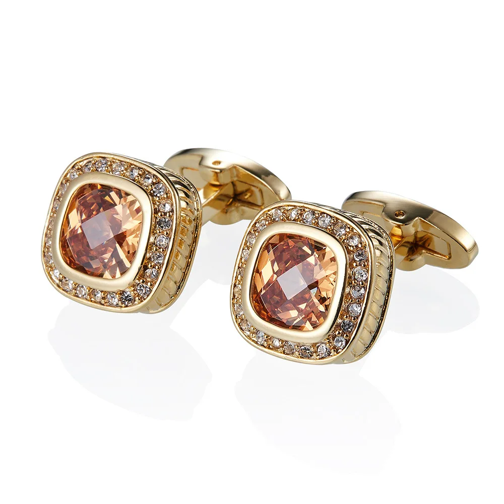 

High Quality Tortoise Face Champagne Crystal Rhinestone Cufflinks For Mens French Style Shirt Business Wedding Groom Cuffs Suit