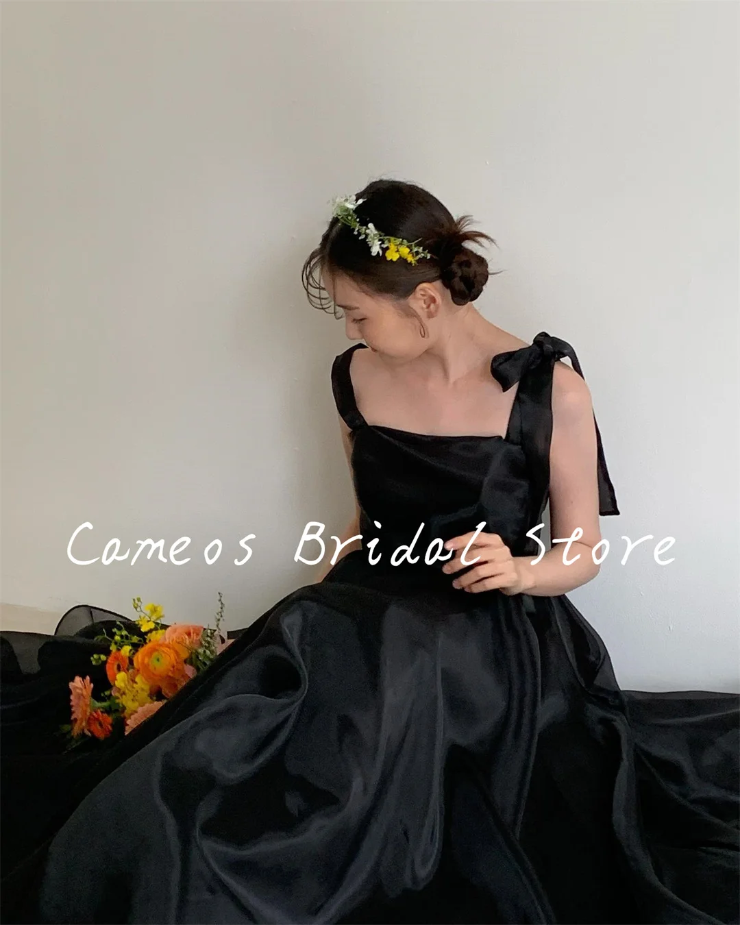 

SONDR Thin Straps Black 드레스 Evening Dress Custom Made Satin Cosrset Korea A-Line Simple Formal Prom Dress Evening Gown Bridal