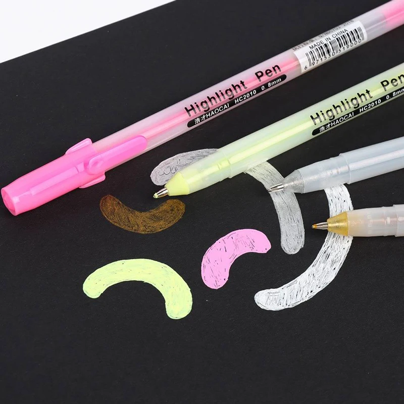 Haile-Kawaii 화이트 잉크 젤 펜, 하이라이트 마커 펜, 0.8mm 미세 팁, 학생 문구, DIY 미술 쓰기, 드로잉, 학교 용품