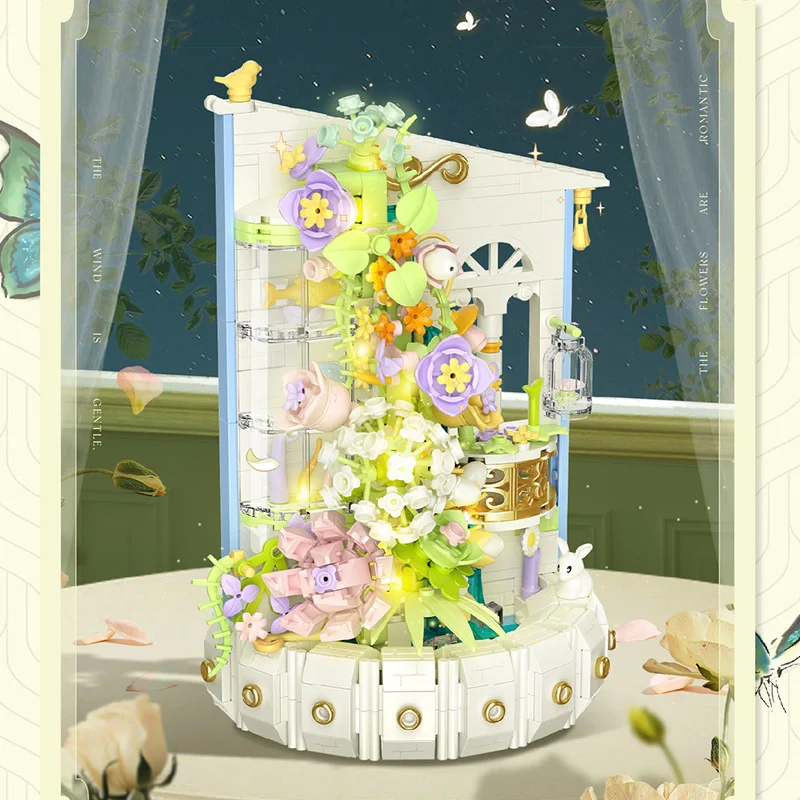 

632pcs Flower Waterfall Romantic Potted Building Blocks Model Rose Orchid Succulents Bouquet Assembly Toys Bricks Ornaments Gif