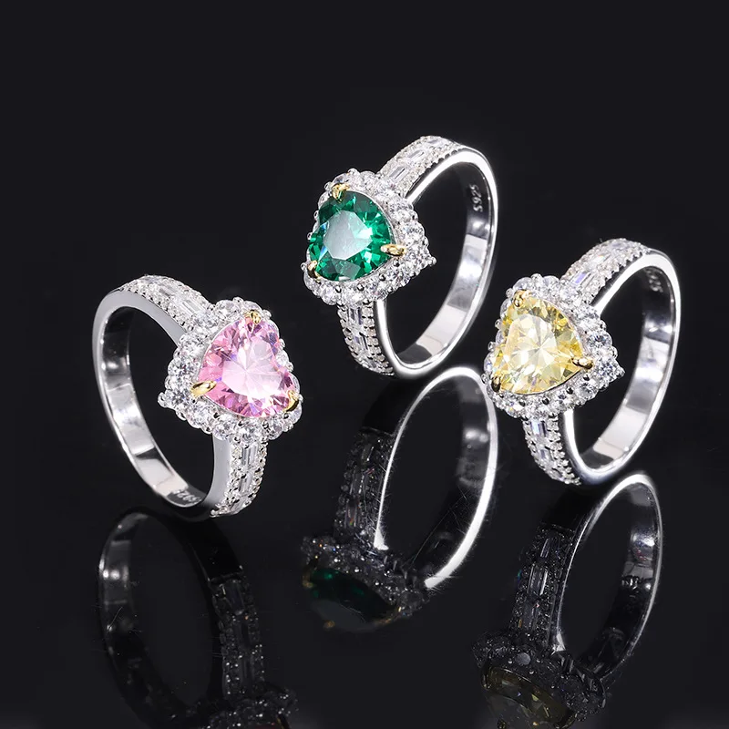

Simple and fashionable S925 full body silver popular color treasure heart-shaped diamond set daily ring stone 8 * 8