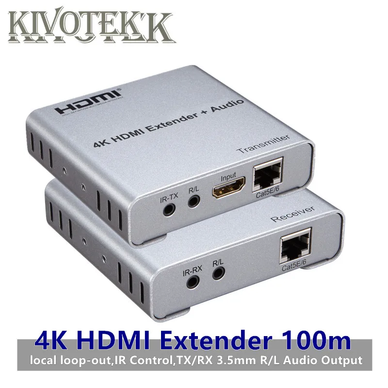 

4K HDMI+Audio Extender 100m Extend Digital Hdmi signal by Cat5e/6 LAN Cable Adapter,RJ45 Connector From Transmitter to Receiver,