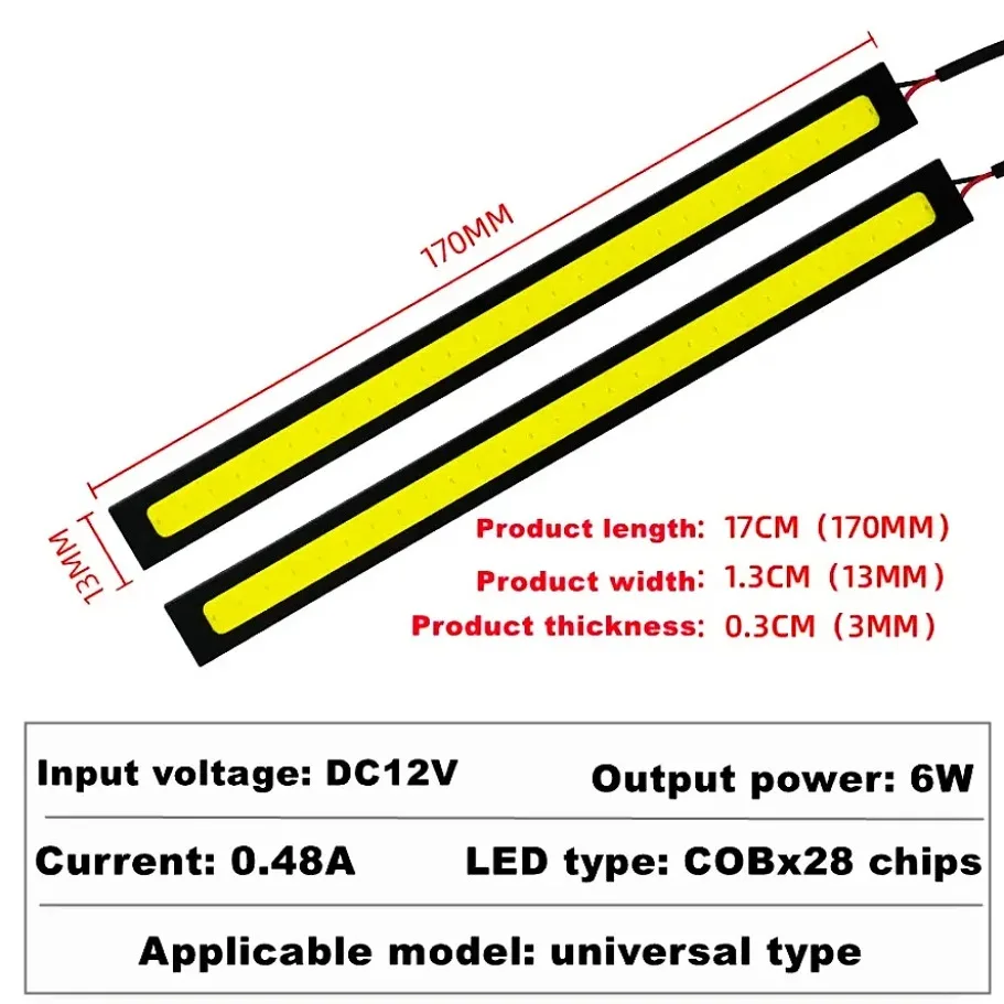 10개 17cm COB LED 스트립 라이트 (자동차용), 방수 DRL 주간 주행등, 유연한 자동차 실내 장식 램프 스타일링