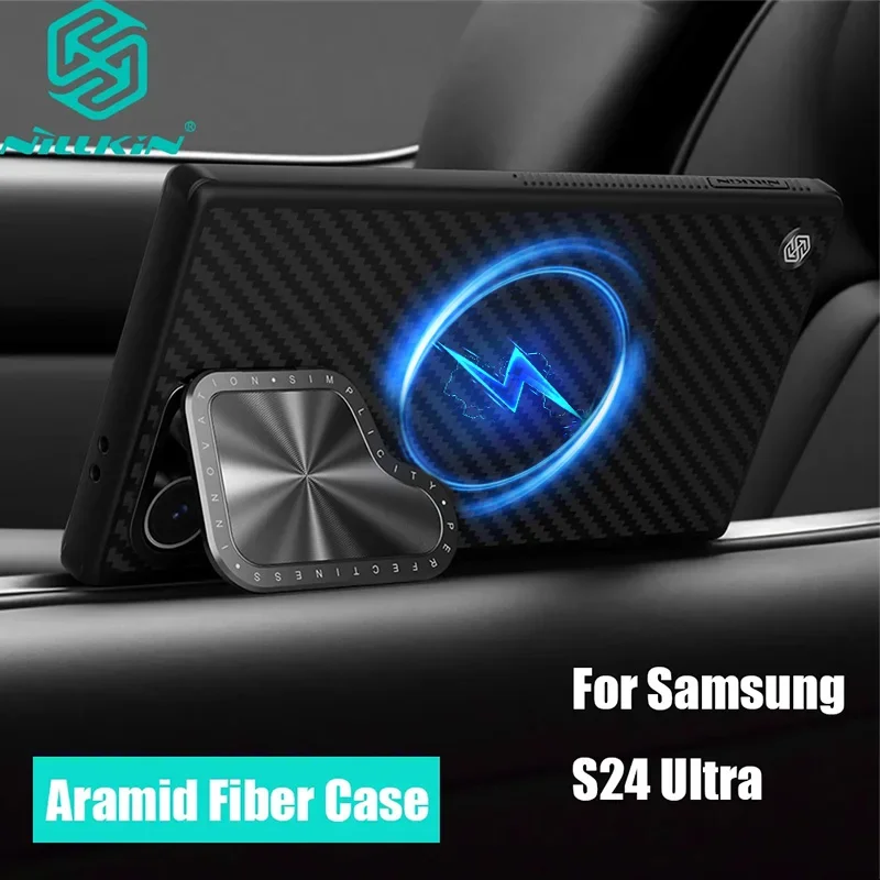 

Чехол для Samsung S24 Ultra NILLKIN из арамидного волокна с подставкой жесткая задняя панель Magsafe чехол для Samsung Galaxy S24 Ultra