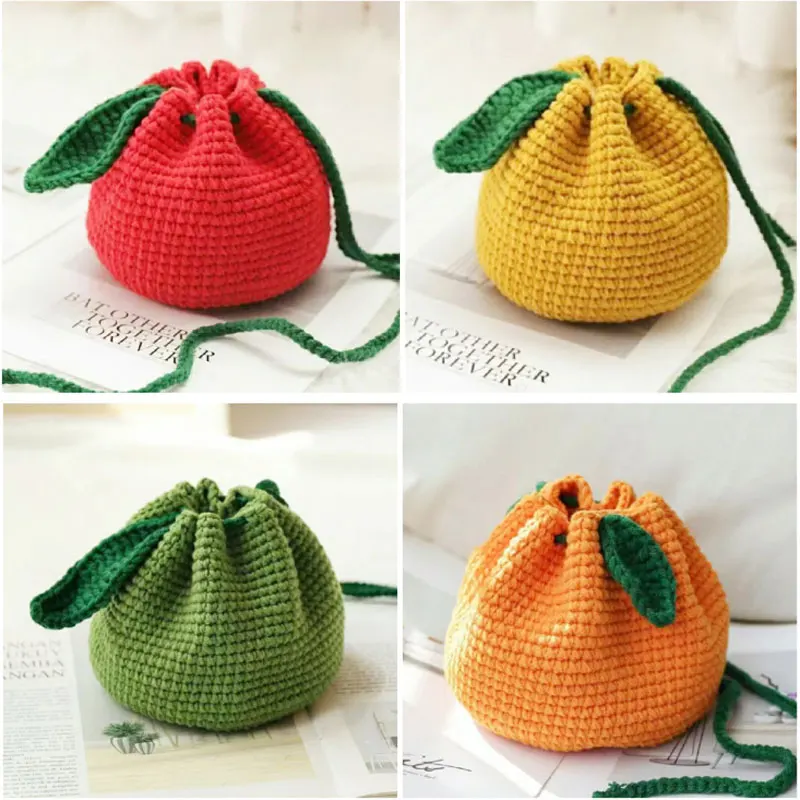 2pcs/Handmade crochet cute orange bag, mobile phone bag, fruit bag, zero wallet, card bag, key bag, crossbody bag, shoulder bag,