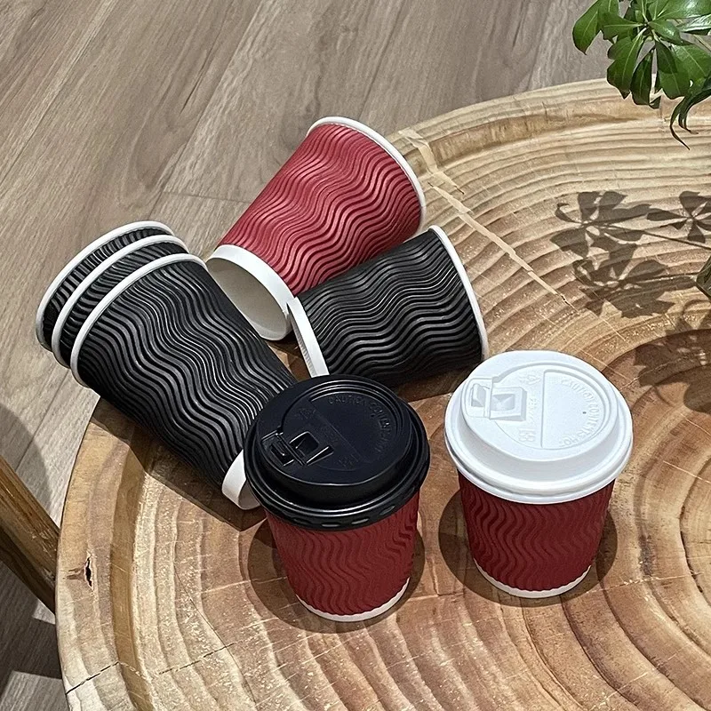 140 Tazze Da Caffè Usa E Getta Con Coperchio 226,8 G – Bicchieri Di Carta Isolati A Triplo Strato Neri