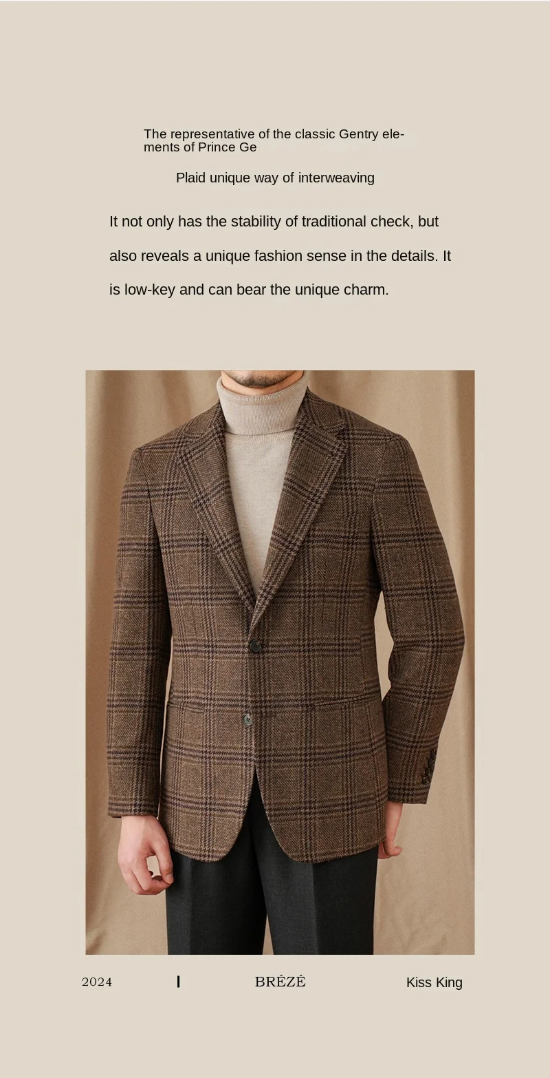 Mr. Lu San 50 % Wolle Prince Ge Coffee Retro-Anzug Herbst/Winter Italienischer Gentry Warm High-Setting-Anzug Herren – Detail 2