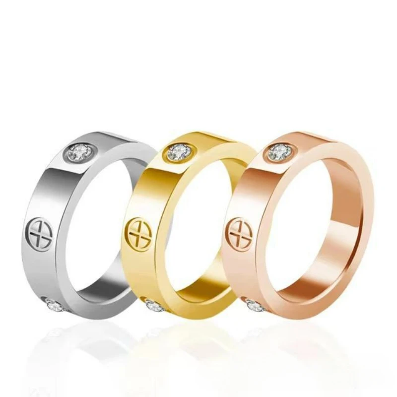 Rose Gold Love Cross Crystal Ring Unisex 1