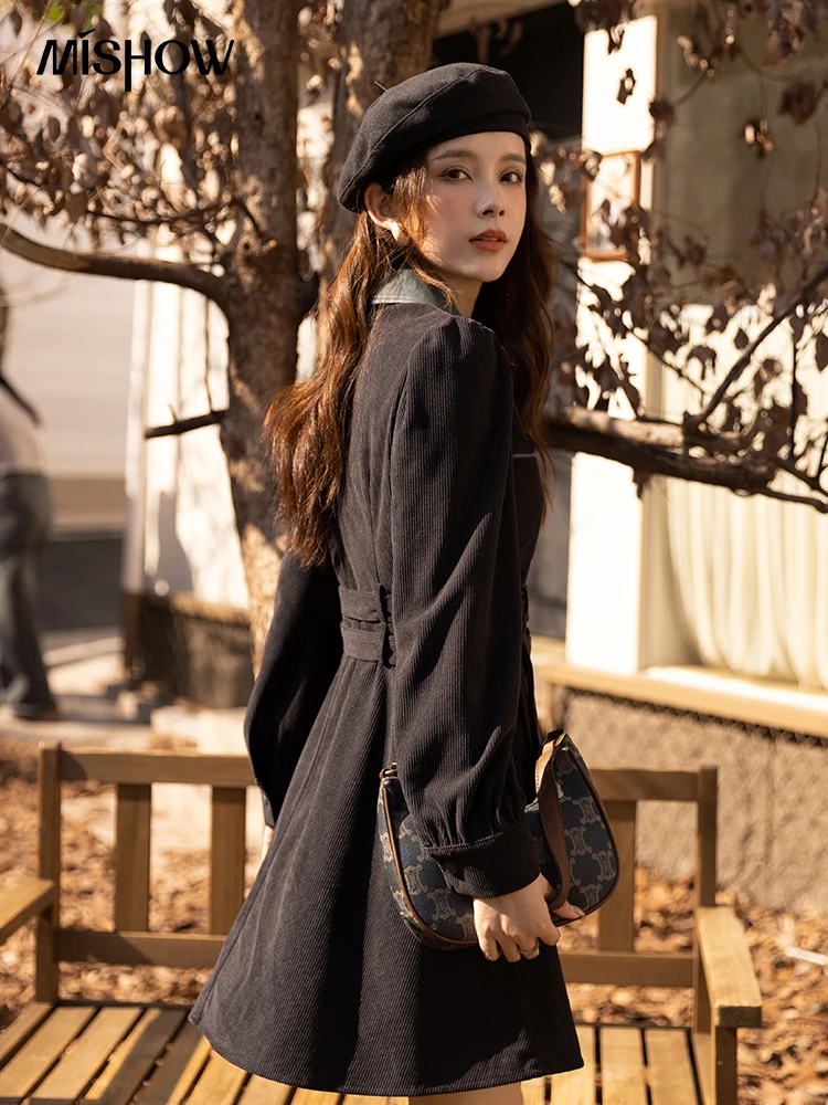 MISHOW Women's Dress Corduroy Patchwork Leather Formal Dresses 2022