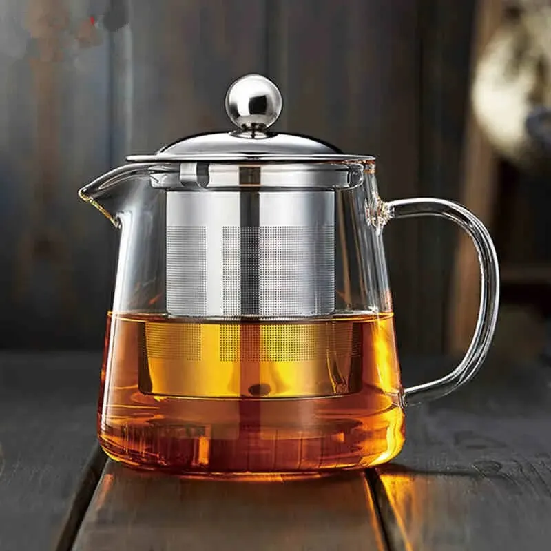 1Pc Transparent Glass Teapot, Including Stainless Steel Filter Liner, Resistant to High