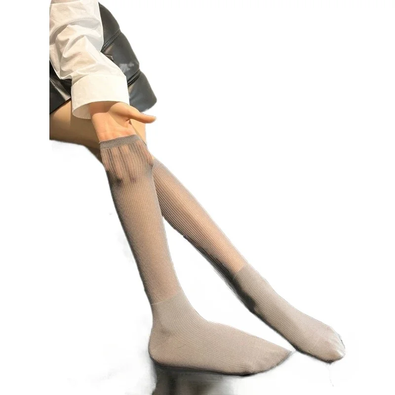 

Gray calf socks children's thin slightly transparent boneless knee-length stockings