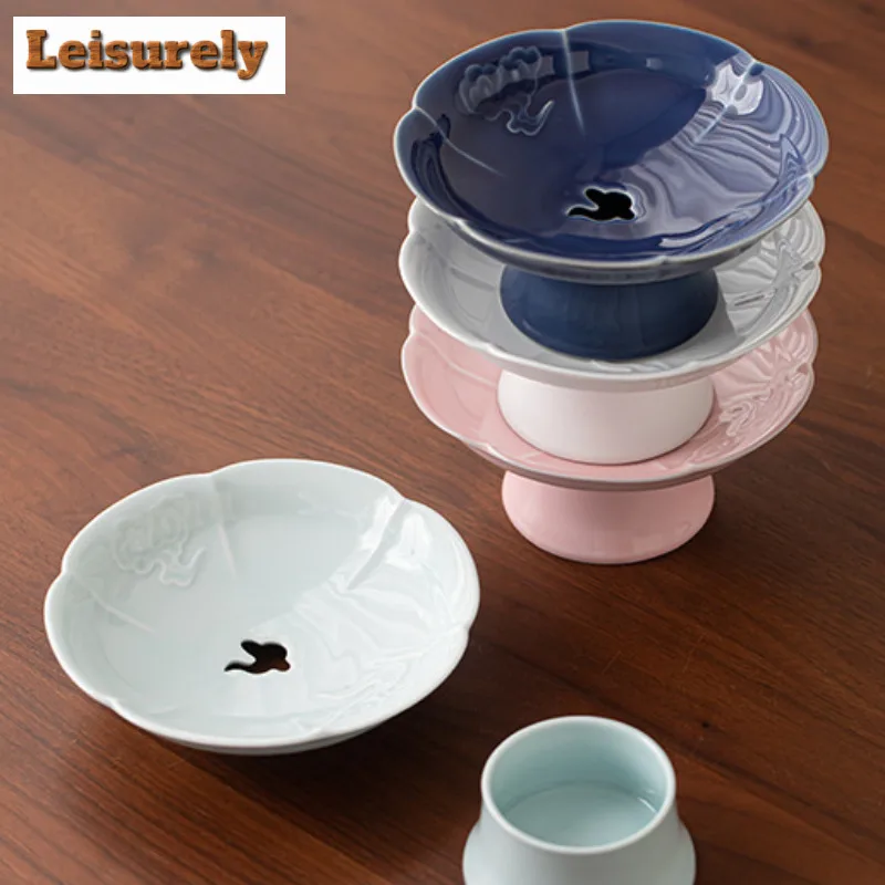 Chinese Auspicious Clouds Drainage Fruit Dishes Vintage Pastry Plate Cake Display Stand Candy Bar Serving Tray Teaset Decoration