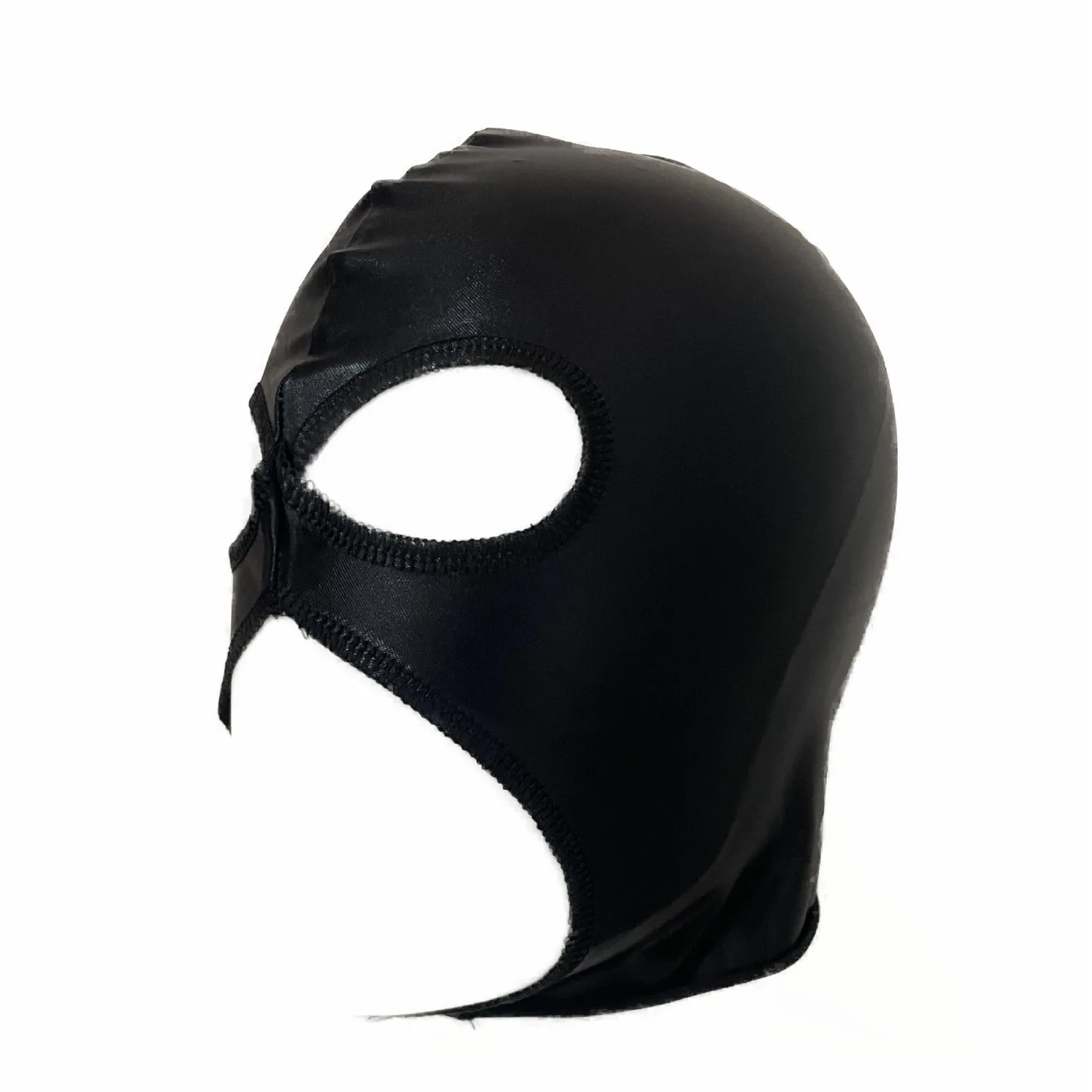 Men Adults Black Patent Leather Masks Open Eyes Nose & Mouth Headgear Full Face Mask Hood for Role-playing Games Cosplay Costume