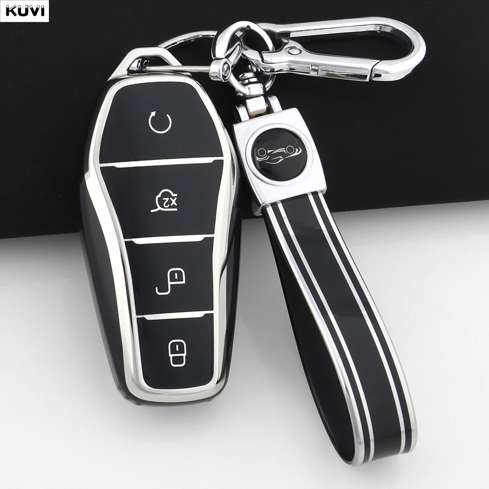 4버튼 패션 TPU 자동차 키 케이스 커버 쉘 BYD Qin Plusdmi Atto 3 Han EV Dolphin 자동차 보호 키체인 액세서리