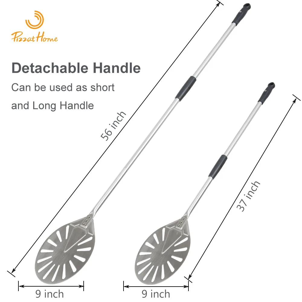 PizzAtHome 56 Inch Stainless Steel Turning Peel pizza peel Round Pizza Turning Shovel Removable Pizza Peel Paddle Long Tool