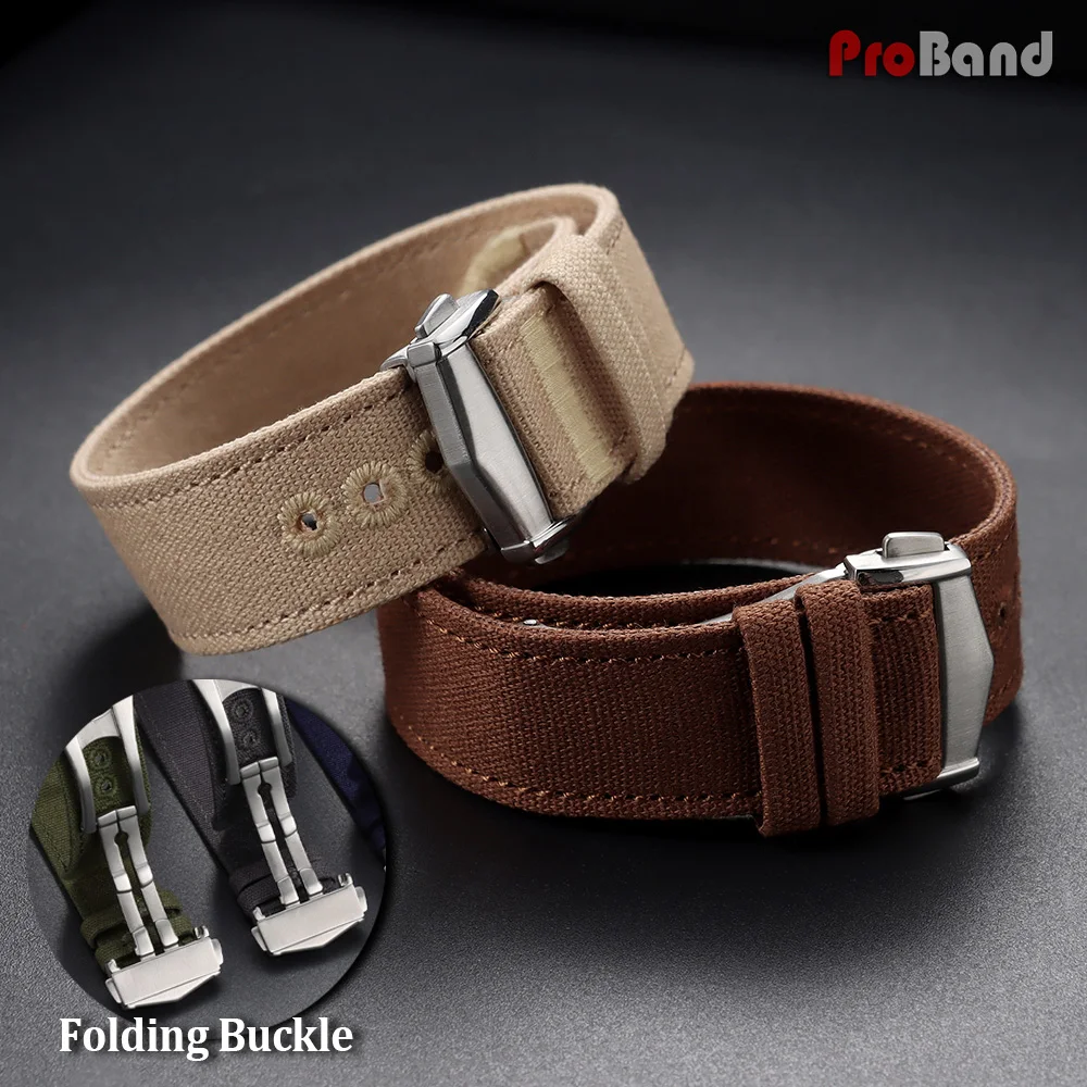 Enhanced Canvas Nylon Watch Strap with Sailcloth Design and Folding Buckle