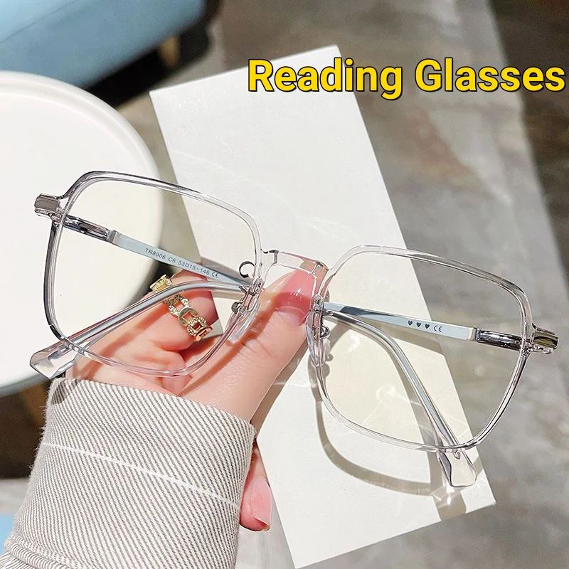 

Finished Far Sight Glasses Women Men Blue Light Blocking Reading Eyewear Oversized Optical Prescription Presbyopia with Diopter