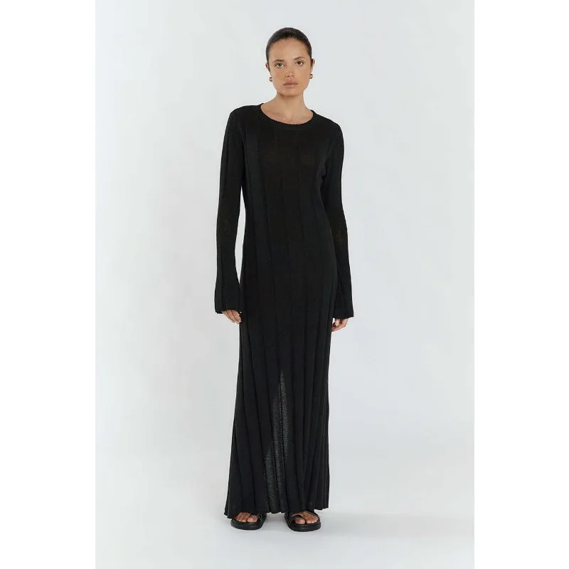 Fashion Loose High Waist Long Dress Female Long Sleeve Solid Pullover Dress Streetwear Knitwear Winter Women Maxi Dress