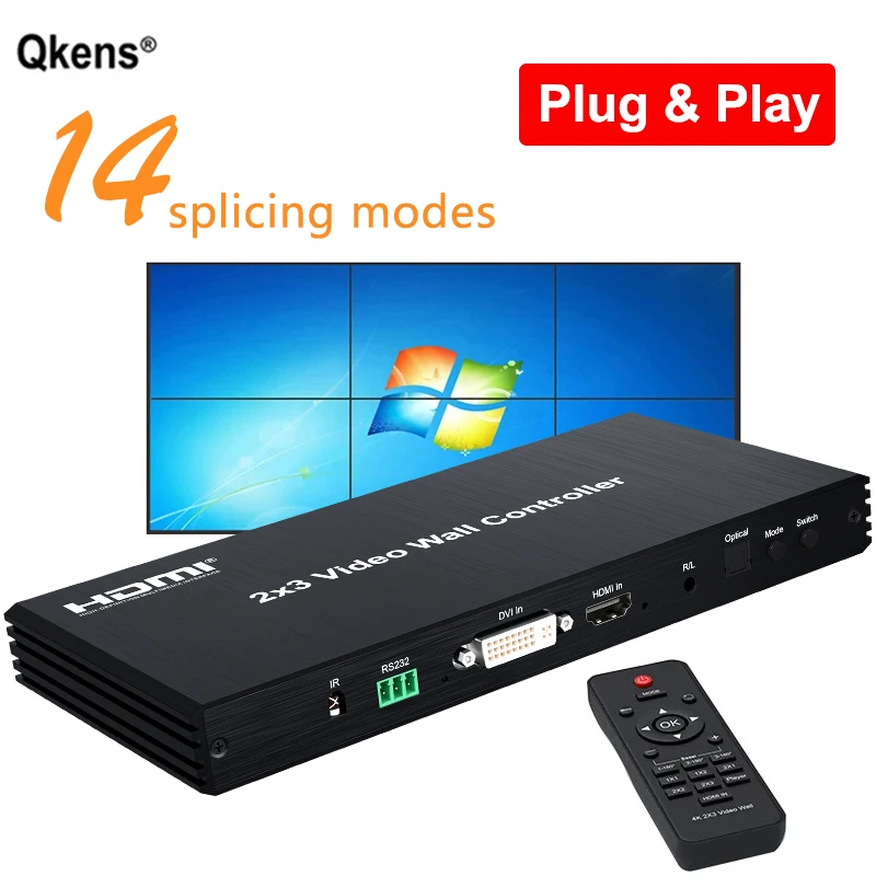 1080P 2X3 DVI HDMI TV 월 컨트롤러 비디오 프로세서 2x2 3x2 6 화면 TV 스플라이싱 박스 비디오 스플라이서 베젤 조절 180도 ° 회전시키기