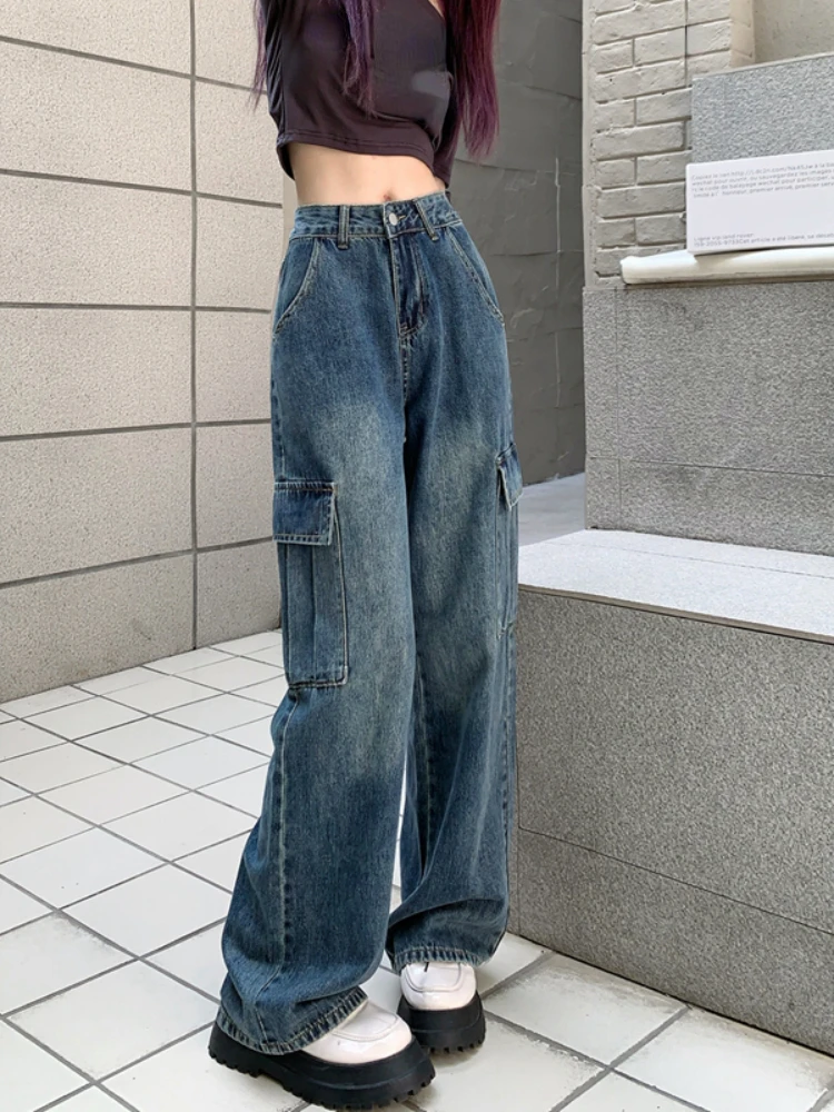 

Korean Fashion Baggy Pants Women 2023 Spring/Summer Vintage High Waist Jeans Casual Straight Wide Leg Denim Trousers Lady Cowboy