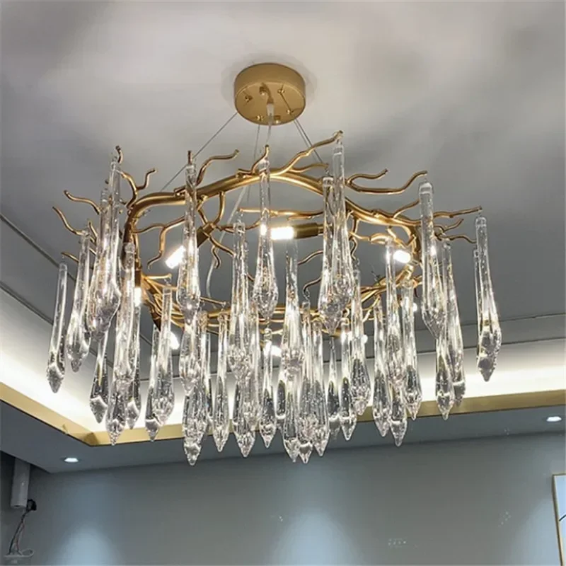 LED Chandelier Ceiling Chandelier Modern Crystal Chandelier Lighting Ceiling Pendant Dining Room Foyer Chandeliers Drop Hanging Light Fixtures Branch Style Gold