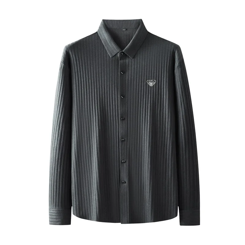 

New Arrival Spring Autumn Fashion Suepr Large Men's Casual Square Neck Striped Jacquard Long-sleeved Shirt Plus Size XL-8XL