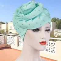 New Muslim Hat Beanie Beaded Turban Hijab Female Big Flower Chemo Cap Bonnet Female Party Headpiece African Auto Gele Headtie