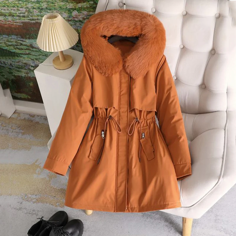 2024 Winter Autumn New Women Parka Clothes Long Coat Wool Liner